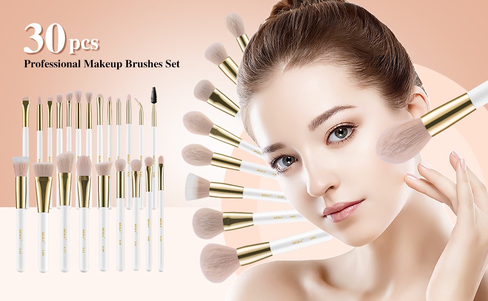 BEILI Makeup Brushes 30Pcs Professional Makeup Brush Set Premium Pink Vegan  Synthetic Kabuki Foundation Blending Brush Face Powder Blush Concealers Eye  Shadows Make Up Brush Set (White/Rose Golden) Pearl White/Rose Gold